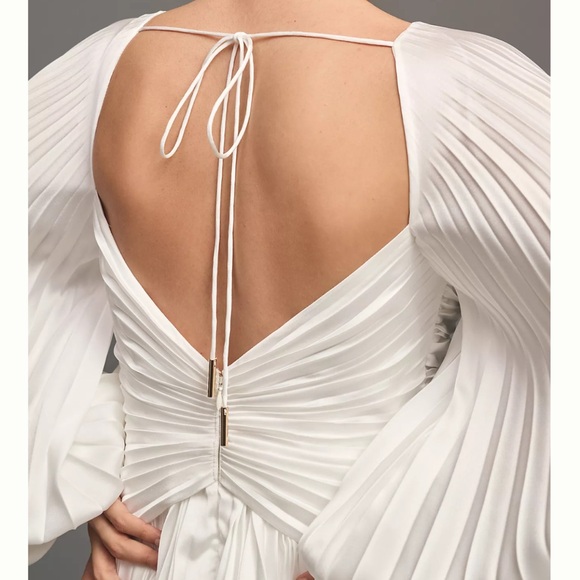 NWT Acler Anthropologie White Pleated Jeffcott Long Sleeve Fit & Flare Dress 2 - Picture 4 of 4